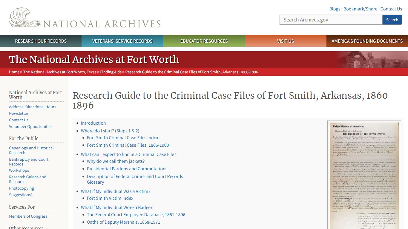 Research Guide to the Criminal Case Files of Fort Smith ...