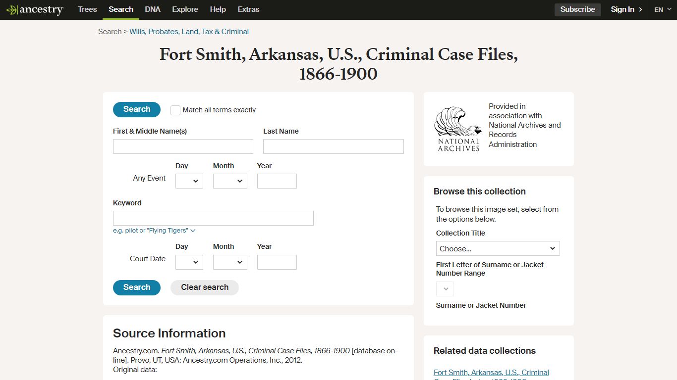 Fort Smith, Arkansas, U.S., Criminal Case Files, 1866-1900